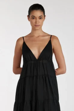 LIZA BLACK RAMIE MIDI DRESS
