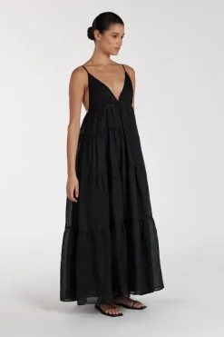 LIZA BLACK RAMIE MIDI DRESS