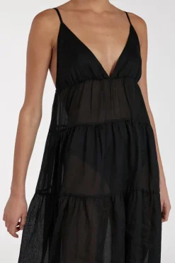 LIZA BLACK RAMIE MIDI DRESS