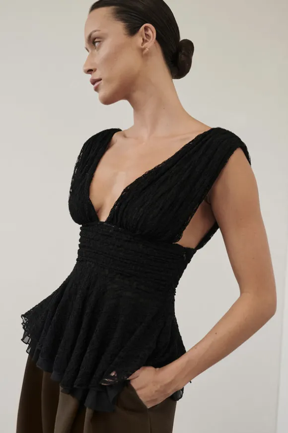 LIZZIE BLACK LACE PEPLUM TOP