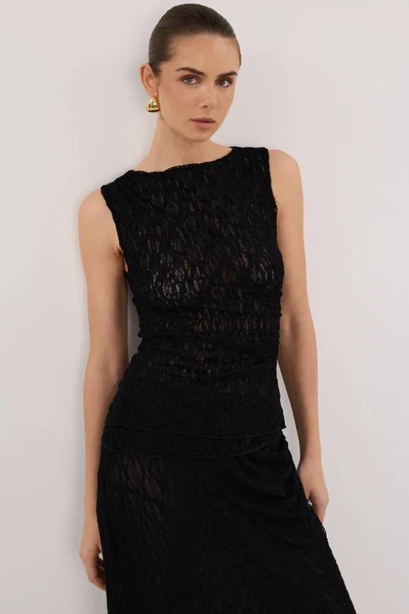 LIZZIE BLACK SLEEVELESS LACE TOP