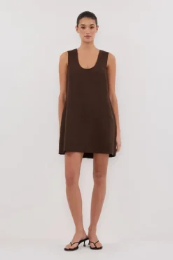LOTUS BITTER CHOC LINEN MINI DRESS