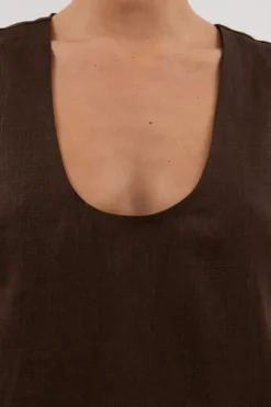 LOTUS BITTER CHOC LINEN MINI DRESS