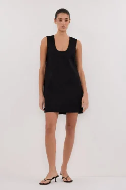 LOTUS BLACK LINEN MINI DRESS