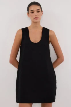 LOTUS BLACK LINEN MINI DRESS