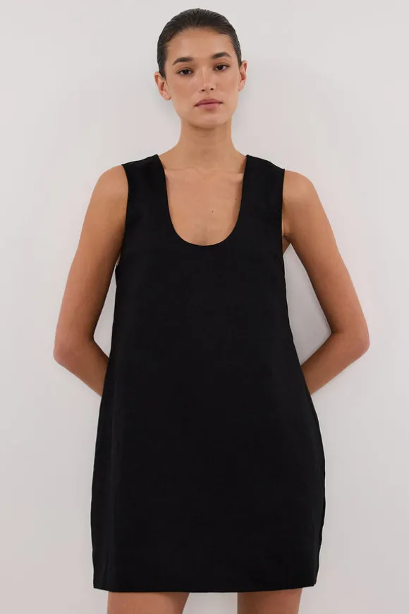 LOTUS BLACK LINEN MINI DRESS