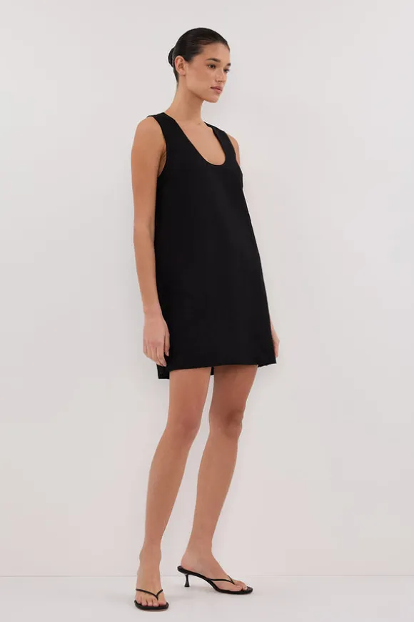 LOTUS BLACK LINEN MINI DRESS