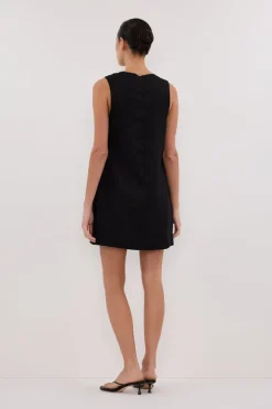 LOTUS BLACK LINEN MINI DRESS