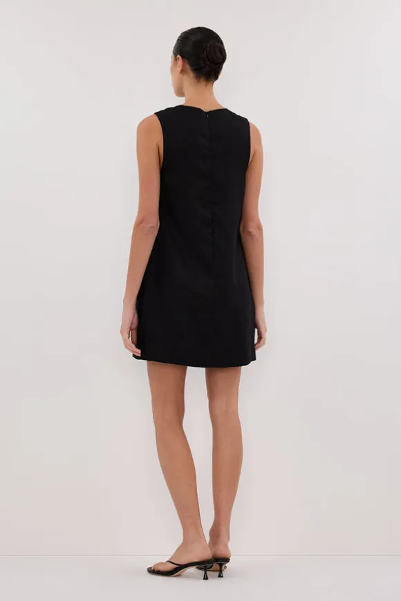 LOTUS BLACK LINEN MINI DRESS