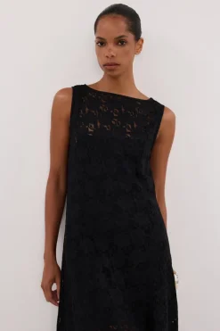 LOULA BLACK LACE MIDI DRESS