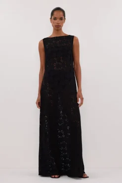 LOULA BLACK LACE MIDI DRESS