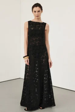 LOULA BLACK LACE MIDI DRESS