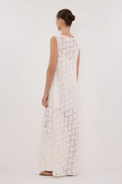 LOULA WHITE LACE MIDI DRESS