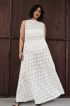 LOULA WHITE LACE MIDI DRESS
