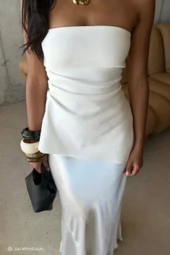 LUKE OFF WHITE LONGLINE BANDEAU TOP