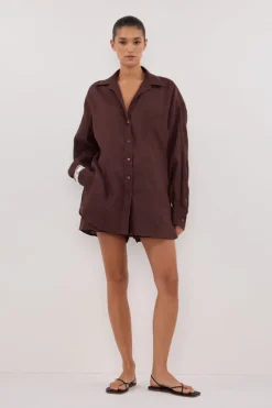 LUNE WALNUT OVERSIZED LINEN SHIRT