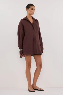 LUNE WALNUT OVERSIZED LINEN SHIRT
