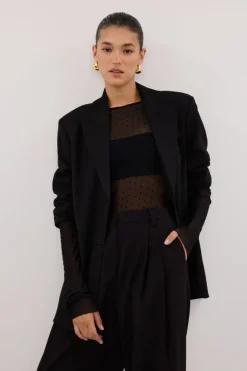 MAE BLACK MESH SPOT LONG SLEEVE TOP