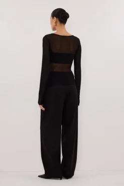 MAE BLACK MESH SPOT LONG SLEEVE TOP