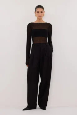 MAE BLACK MESH SPOT LONG SLEEVE TOP