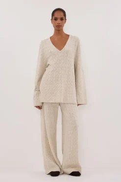 MAREN CHALK CABLE KNIT PANT
