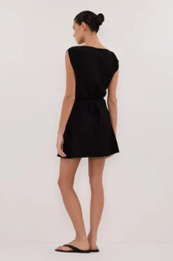 MARMO BLACK DRAPED MINI DRESS