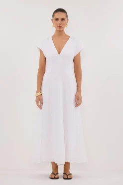 MATISSE WHITE LINEN MIDI DRESS