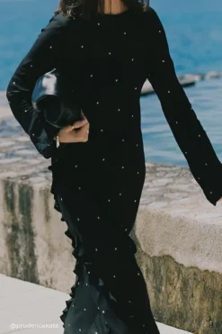 MELROSE BLACK SPOT SLEEVED MAXI DRESS