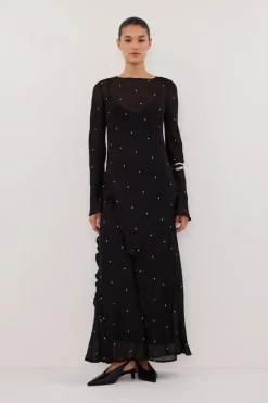 MELROSE BLACK SPOT SLEEVED MAXI DRESS