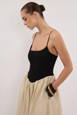 MILANO BLACK AND STONE MIDI DRESS