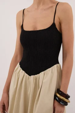 MILANO BLACK AND STONE MIDI DRESS