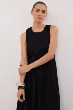 MILO BLACK LINEN BLEND MIDI DRESS