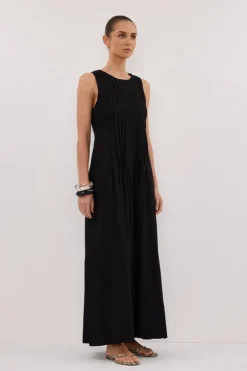 MILO BLACK LINEN BLEND MIDI DRESS
