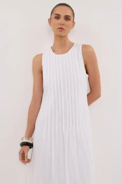 MILO WHITE LINEN BLEND MIDI DRESS