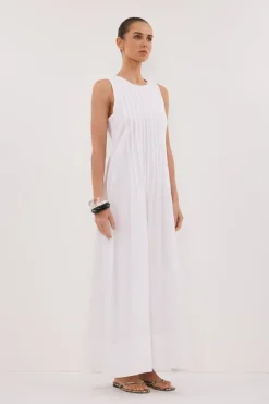 MILO WHITE LINEN BLEND MIDI DRESS