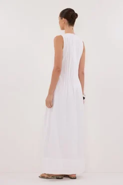 MILO WHITE LINEN BLEND MIDI DRESS