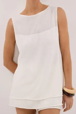MIRA WHITE DOUBLE LAYER KNIT TOP