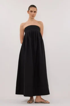 MORGAN BLACK STRAPLESS MIDI DRESS