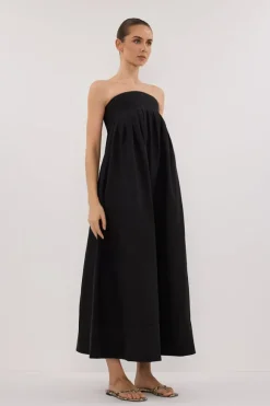 MORGAN BLACK STRAPLESS MIDI DRESS