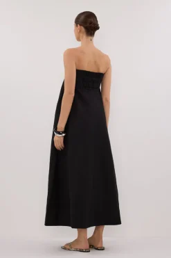 MORGAN BLACK STRAPLESS MIDI DRESS