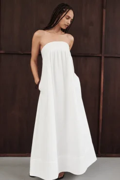 MORGAN WHITE STRAPLESS MIDI DRESS