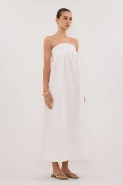 MORGAN WHITE STRAPLESS MIDI DRESS