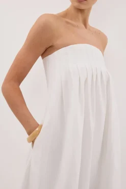 MORGAN WHITE STRAPLESS MIDI DRESS