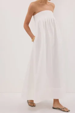 MORGAN WHITE STRAPLESS MIDI DRESS