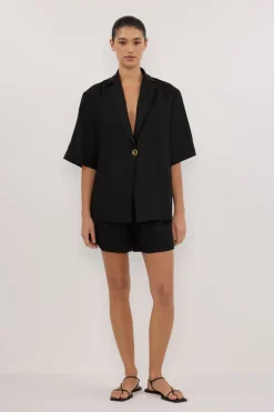 NALA BLACK LINEN RESORT SHIRT