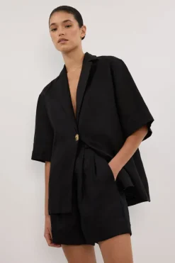 NALA BLACK LINEN RESORT SHIRT