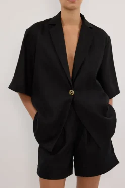 NALA BLACK LINEN RESORT SHIRT