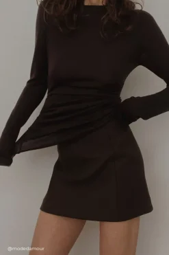 NICO BITTER CHOC MERINO KNIT TOP