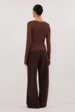 NYRA CHOC MESH LONG SLEEVE TOP