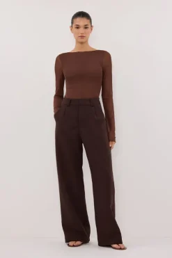 NYRA CHOC MESH LONG SLEEVE TOP